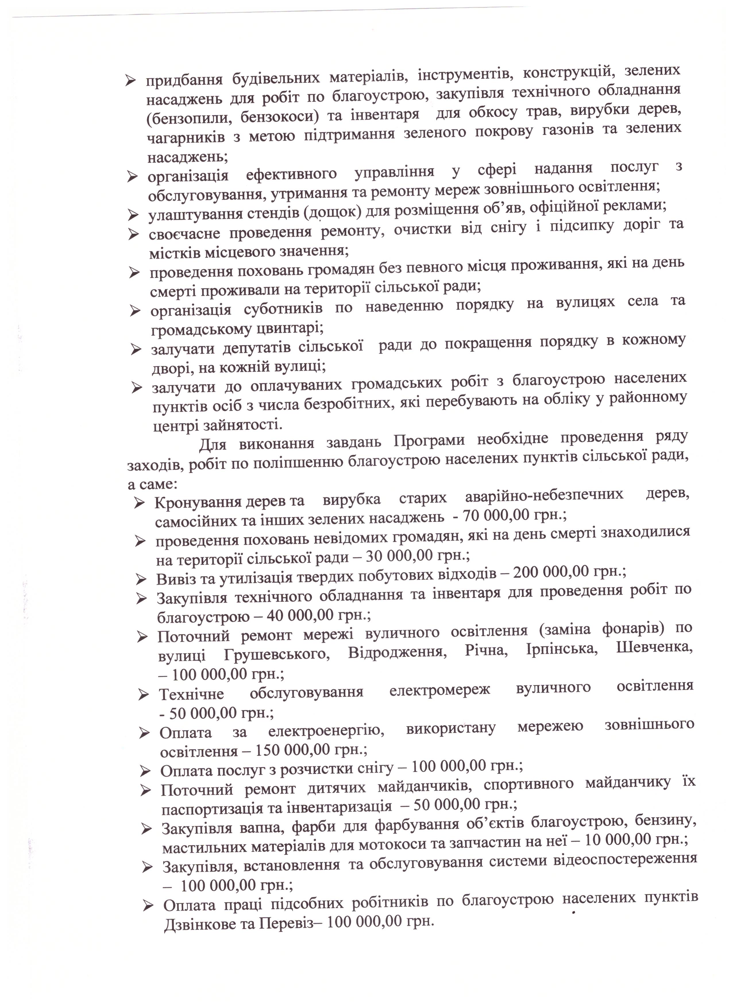 Про затвердження Програми благоустрою населених пунктів Дзвінківської сільської ради на 2020 рік